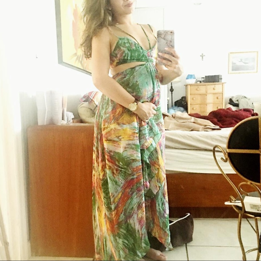 Luxxel maxi dress green floral size small